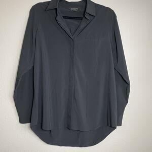 ATHLETA URBANITE Women Sz Small Black Stretch Button Long Sleeve Top Oversize